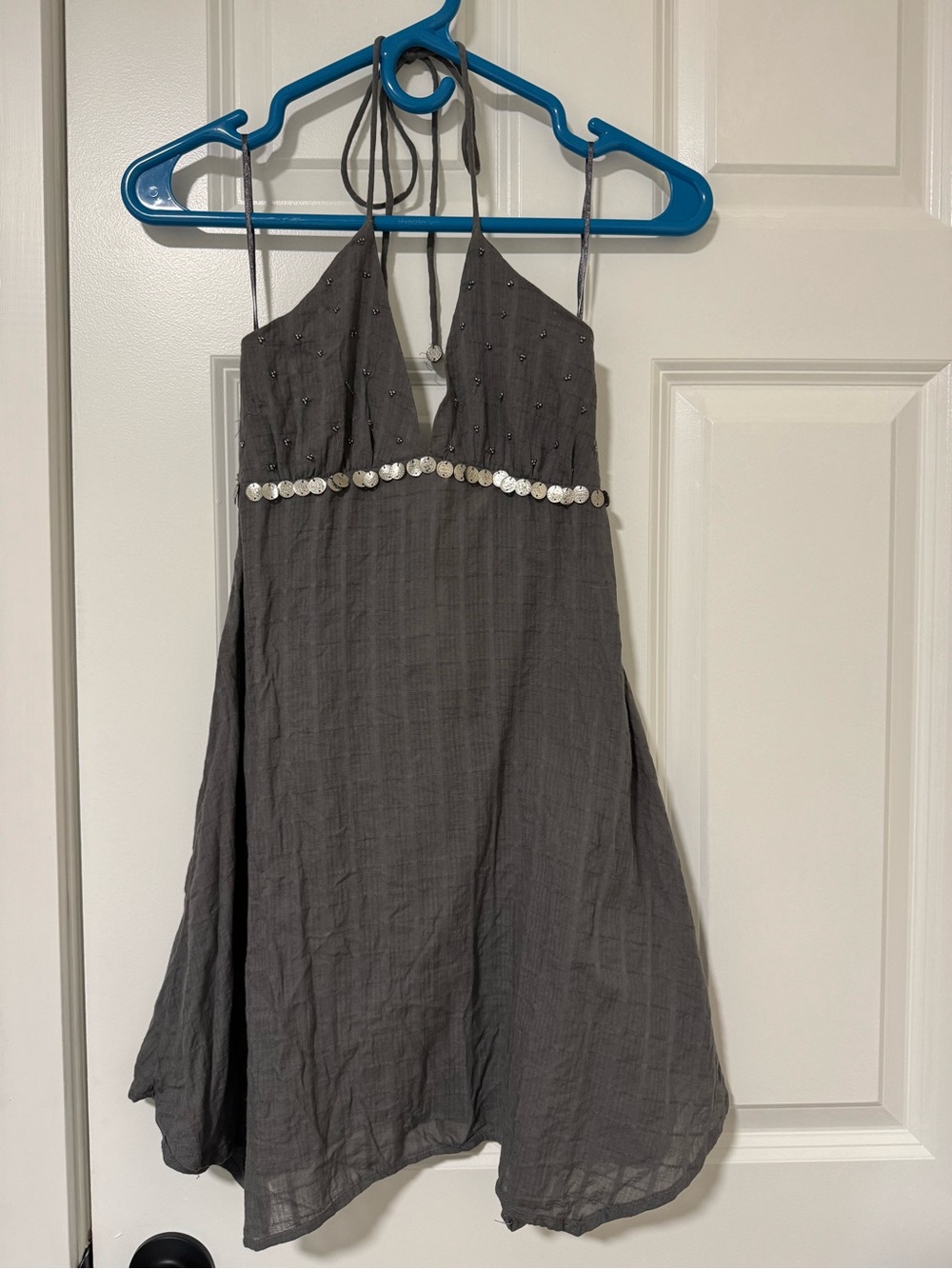 Pull & Bear Charcoal Halter Mini Dress with Sequin Band